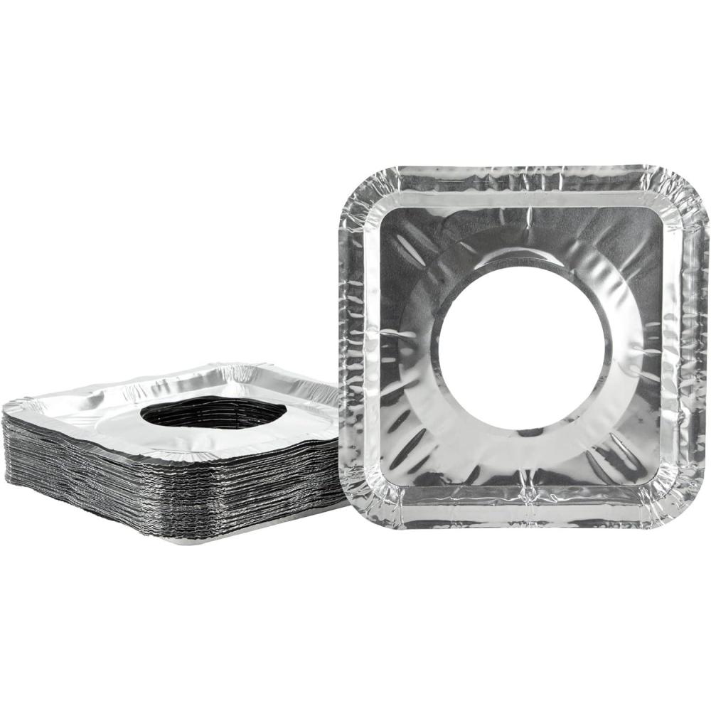 Gas Stove Disposable Burner Liner, Aluminum Foil Burner Cover, Range Guard, 8.375 Inches, Pack of 10 (Square)(Square – 10 pack)