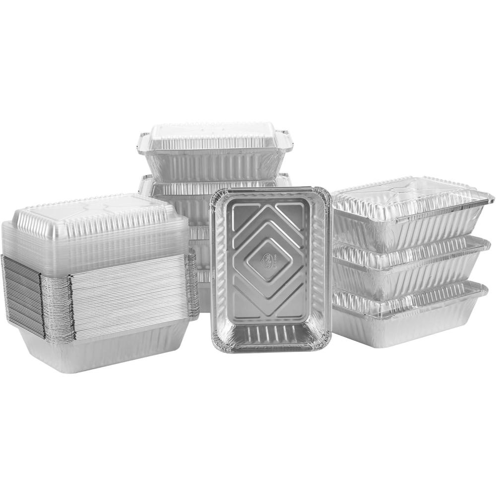 Nicole Home Collection Aluminum Pans With Lids – 50 Count – 1LB Oblong Pans (5″x4″)- To Go Containers With Lids – Disposable Tin Foil Pans – Perfect For Catering, Meal Prep, Baking, Freezer Safe(2.25LB – 50 Pack – W/ Dome Lids)