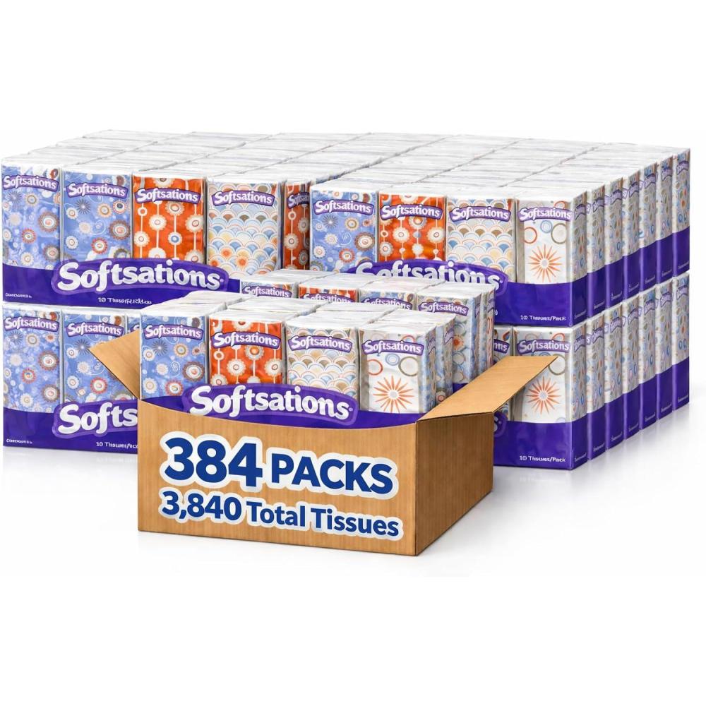 3,840 Count 3-Ply Pocket Facial Tissues – 384 Travel Packs with 10 Tissues Each, Bulk Value Pack(1 Count (Pack of 3840))