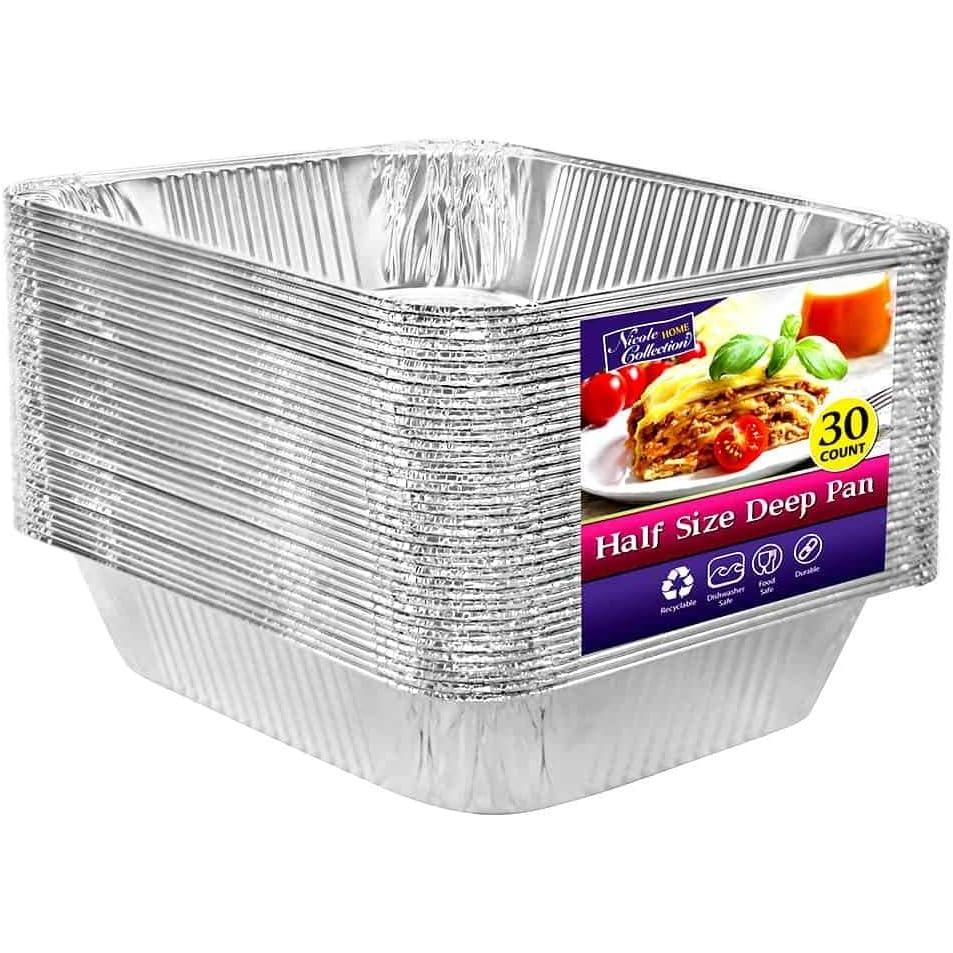 Nicole Home Collection Aluminum Pans With Lids Half Size 9×13 Extra Heavy Duty, Disposable Foil Pans For Baking (25 Sets)(30 Pack)