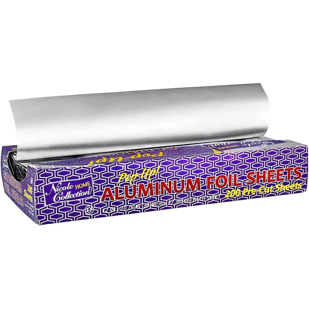 Nicole Home Collection Pre-Cut Aluminum Foil Sheets, 12×10.75 Inches, 200 Sheets(Pre-Cut – 200 Count)