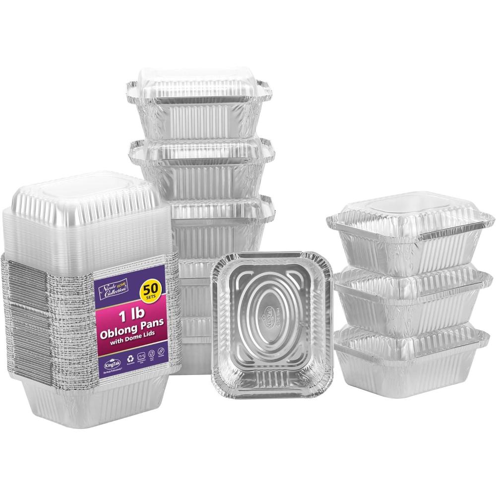 Nicole Home Collection Aluminum Pans With Lids – 50 Count – 1LB Oblong Pans (5″x4″)- To Go Containers With Lids – Disposable Tin Foil Pans – Perfect For Catering, Meal Prep, Baking, Freezer Safe(1LB – 50 Pack – W/ Dome Lids)