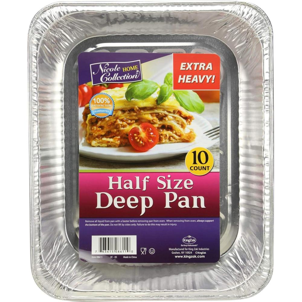 Nicole Home Collection Aluminum Pans With Lids Half Size 9×13 Extra Heavy Duty, Disposable Foil Pans For Baking (25 Sets)(10 Pack)