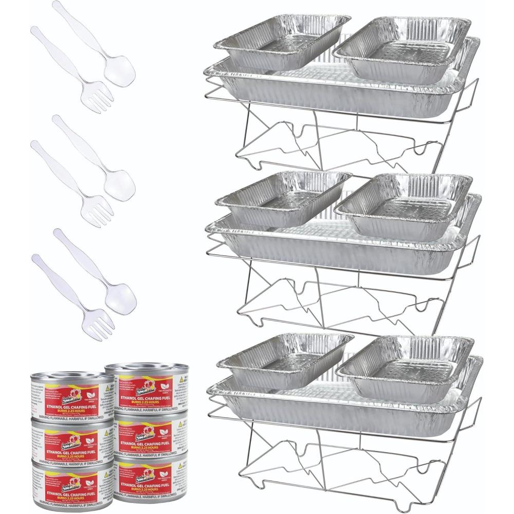 24 Piece Party Serving Kit Includes Chafing Dish Buffet Set and Serving Utensils For All Types Of Parties And Events, 3 complete Disposable Party Sets(24 Pcs Set)