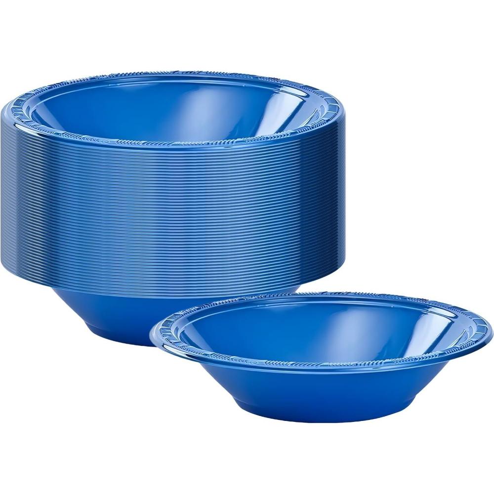 Gold Solid Color Premium Heavy Weight Plastic Soup Bowl (15 Oz.) 50 Count – Elegant & Durable, Perfect for Parties & Events(Blue)