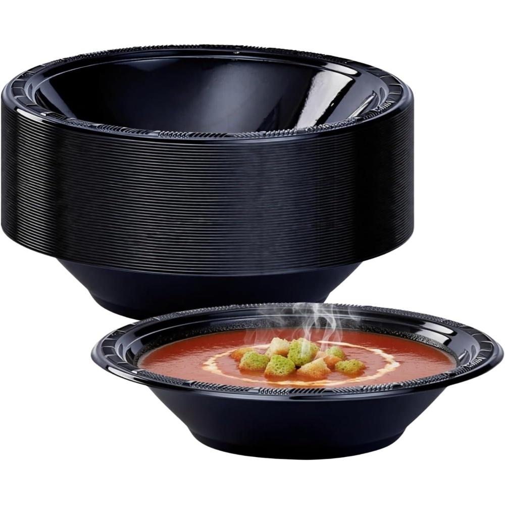 Black Plastic Bowl – 15 Oz (1 Count) -Bold, Chic & Stylish Design – Leak-Proof & Durable – Perfect For Parties, Events &Everyday Use