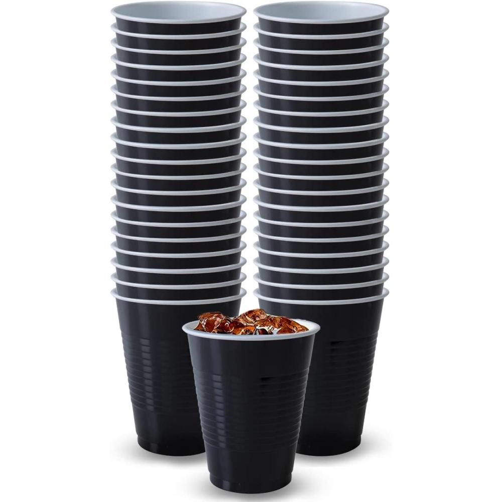 Hanna K. Signature Disposable Plastic Party Cups, Heavy-Duty 18 oz Gold Cups, 50 Count(Black)