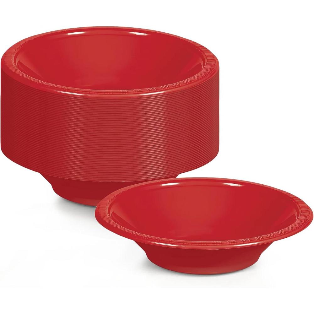 Premium Heavyweight Red Plastic Bowls Disposable – 15 oz and Elegant, (Pack Of 50), Microwavable, Ideal For Soups, Parties, Events & Home Use