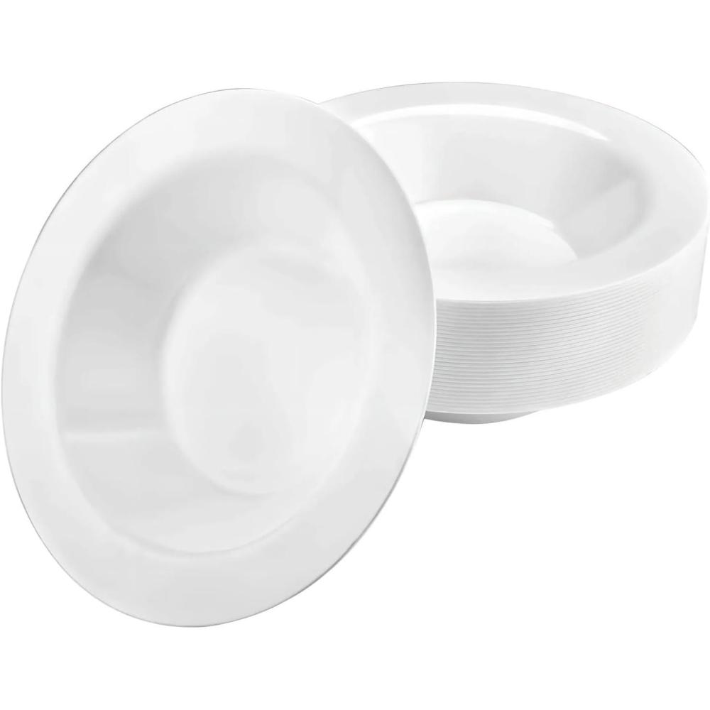 Lillian Tablesettings Premium Quality Heavyweight Plastic Bowls China Like. Wedding and Party Dinnerware Plastic Bowls 14 oz. Clear-Value Pack 30 Count(White Pearl)
