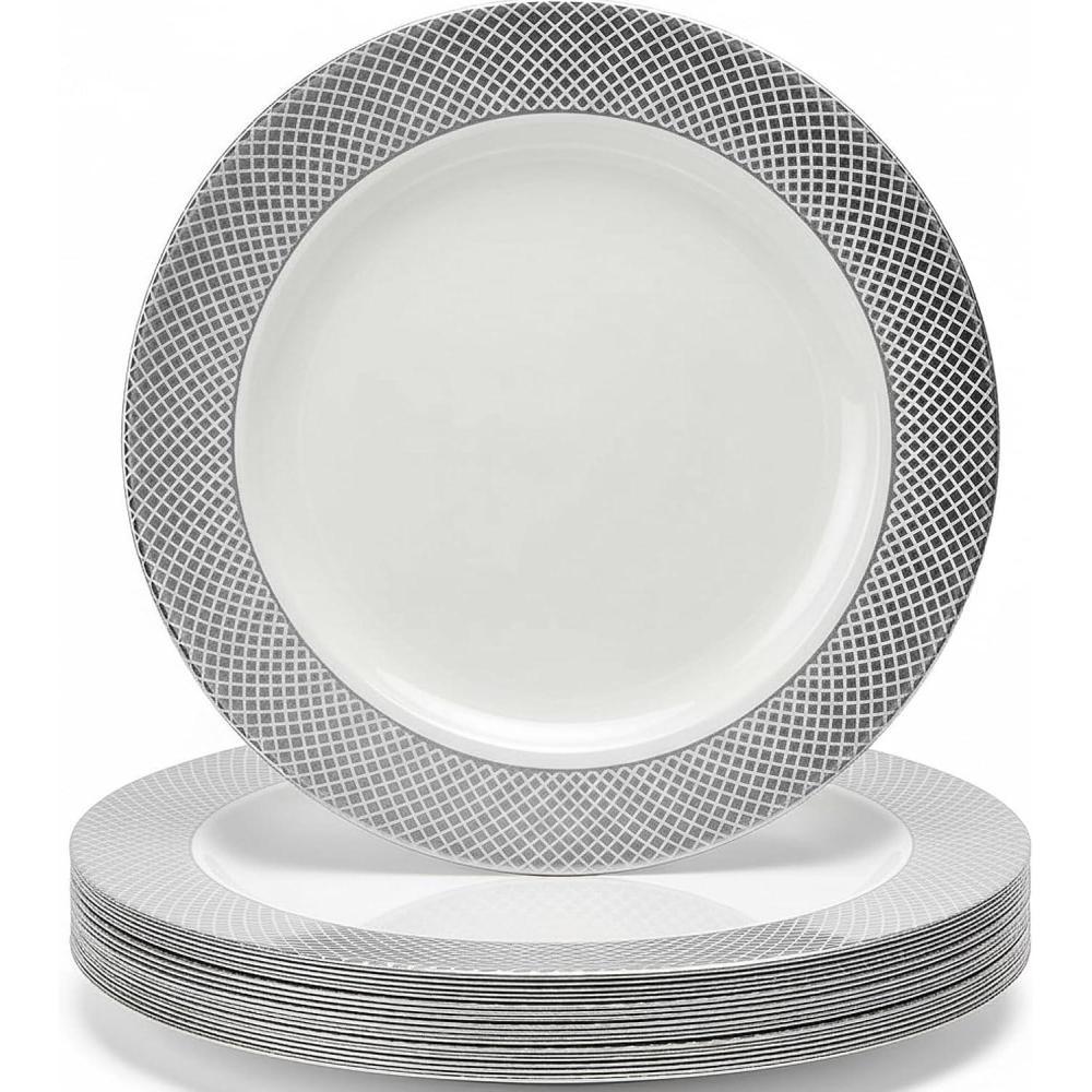 Luxurious Silver Round Charger Plate – 12″ (Pack of 10) – Premium Heavy Weight Plastic Tableware – Elegant and Durable Design for All Occasions