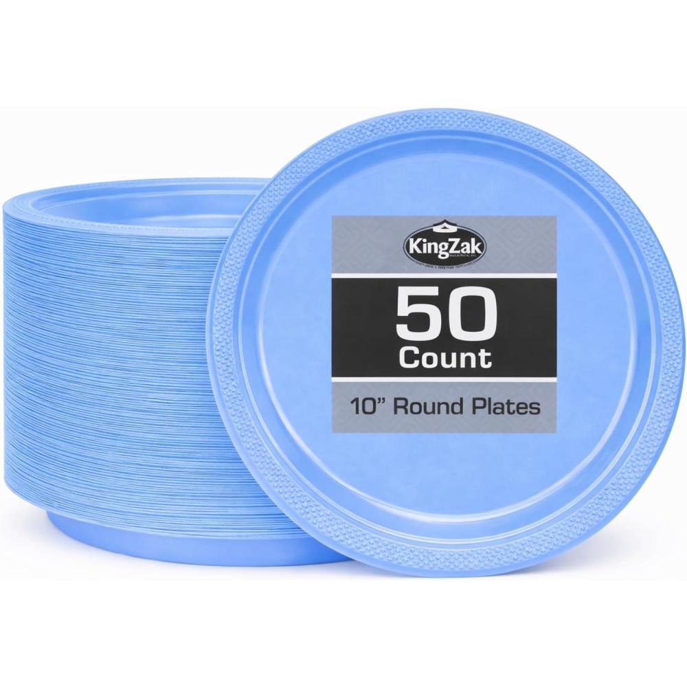 Hanna K. Signature Collection 50 Count Plastic Plate, 10-Inch, Light Blue
