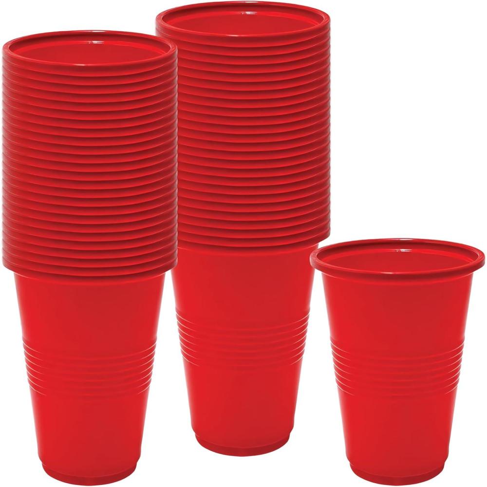 Red Heavy Duty Disposable Plastic Cups – 16oz, 50 Pieces – Ideal for Parties, Weddings & Family Events(16 Ounces)