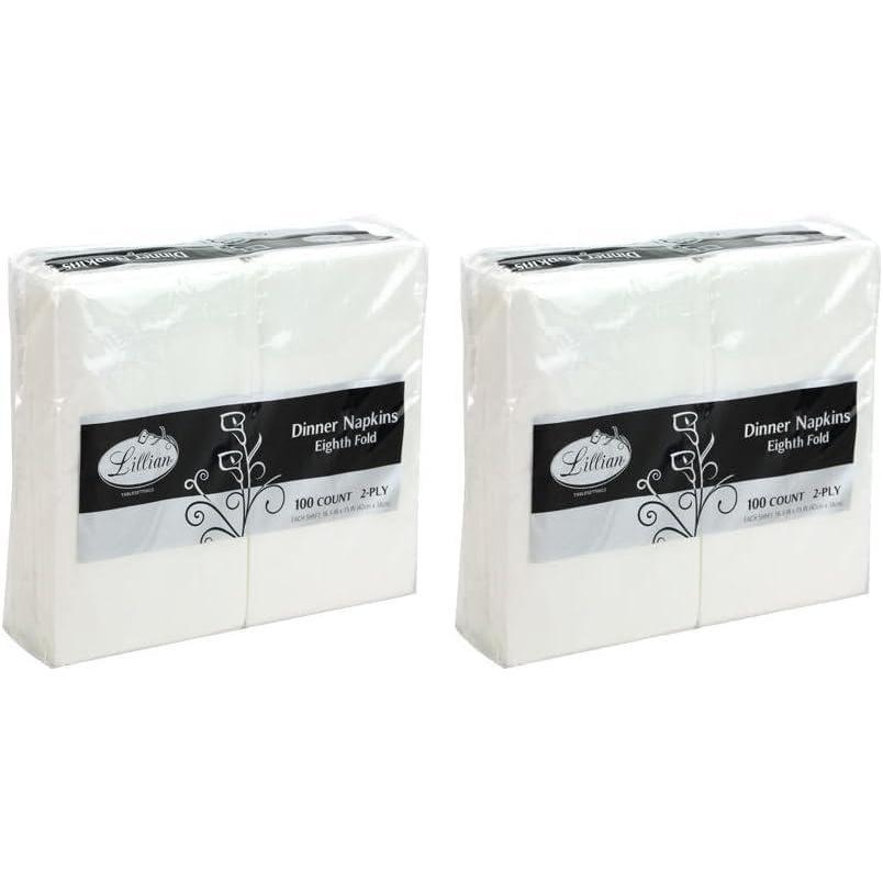 Premium White Napkins, 1/8 Fold Dinner Napkin, Disposable 2-Ply White Party Napkins, Value Pack 100 Count(100 Count (Pack of 2))