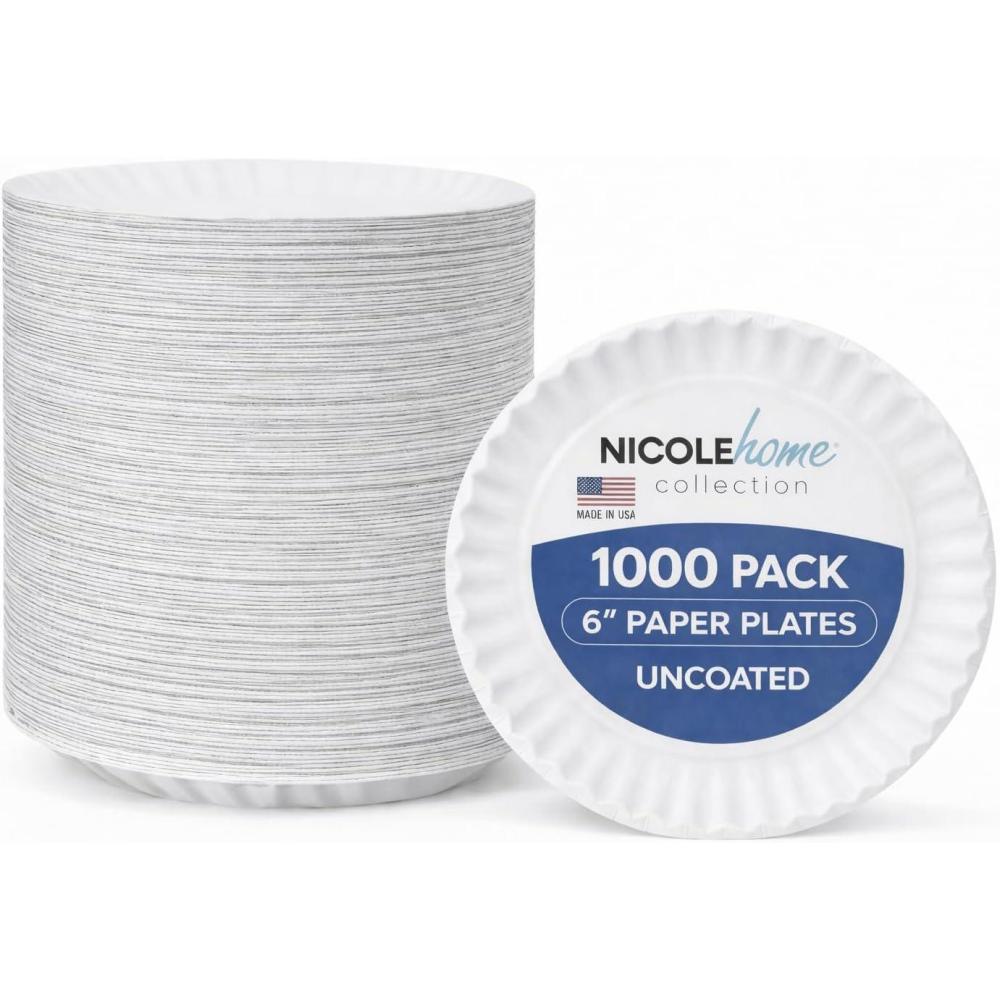Nicole Home Collection Everyday Dinnerware Paper Plate, 9-Inch (100 count)(6 Inch – 1000 Count)