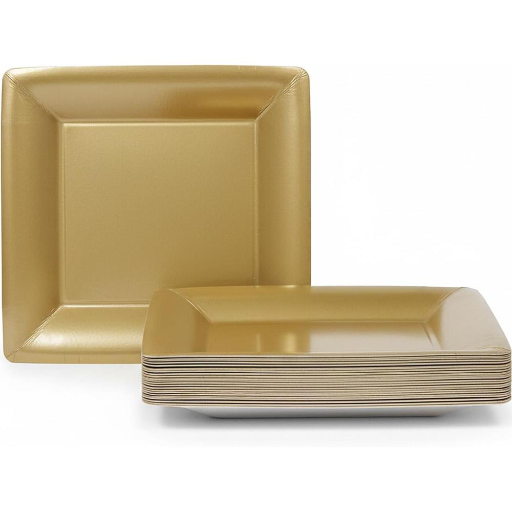 Lillian Tablesettings Plate-10 | Gold Solid Square Paper| Pack of 24 Party Plates, 10.25 x 1.5 x 10.25 inches (22915)