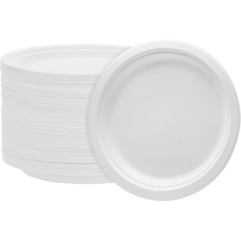 Nicole Home Collection 100% Compostable Heavy Duty 10″ Disposable Paper Plates Bagasse Biodegradable Eco-Friendly Natural Sugarcane 600 Count(9″ Plates)
