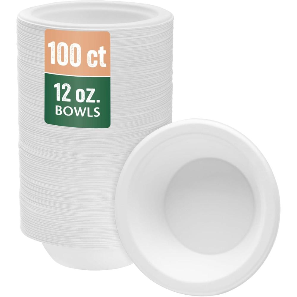 Nicole Home Collection Compostable Heavy Duty 10″ Disposable Compartment Paper Plates 100% Bagasse Biodegradable Eco-Friendly Natural Sugarcane 600 Count(12 oz Bowls)
