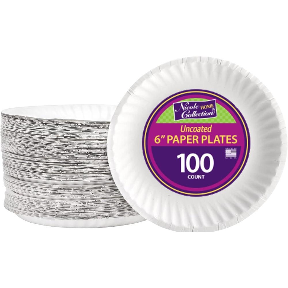 Nicole Home Collection Everyday Dinnerware Paper Plate, 9-Inch (100 count)(6 Inch – 100 Count)