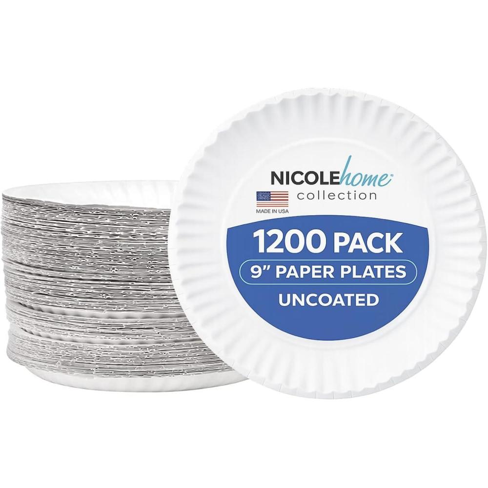 Nicole Home Collection Everyday Dinnerware Paper Plate, 9-Inch (100 count)(9 Inch – 1200 Count)