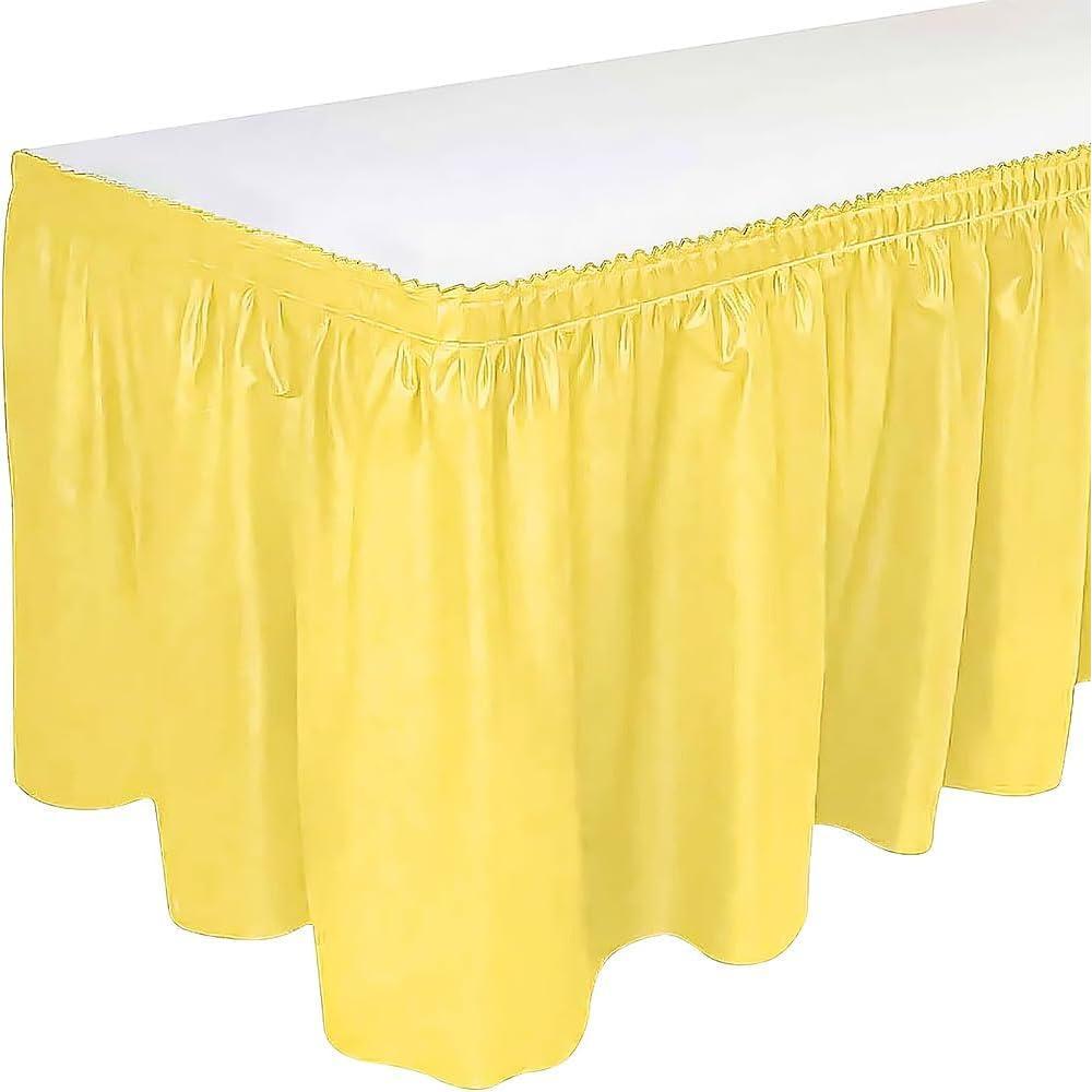 Party Dimensions Plastic Table Skirt, 29-Inches by 14-Feet – White – 1 Pack(Yellow)