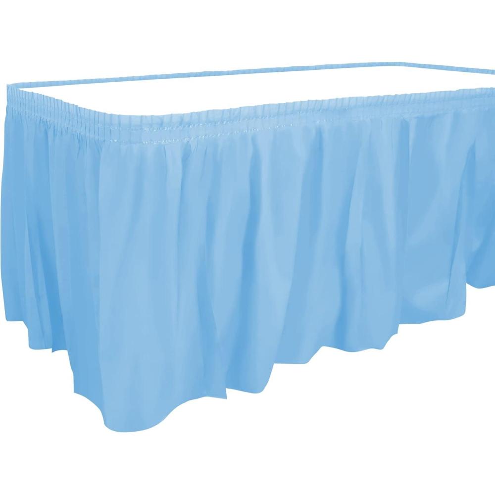Party Dimensions Plastic Table Skirt, 29-Inches by 14-Feet – White – 1 Pack(Light ​blue)