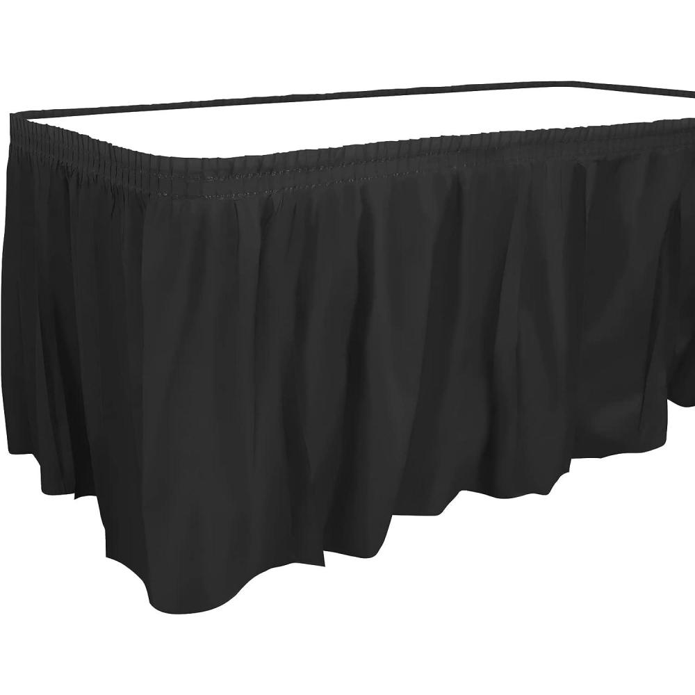 Party Dimensions Plastic Table Skirt, 29-Inches by 14-Feet – White – 1 Pack(Black)