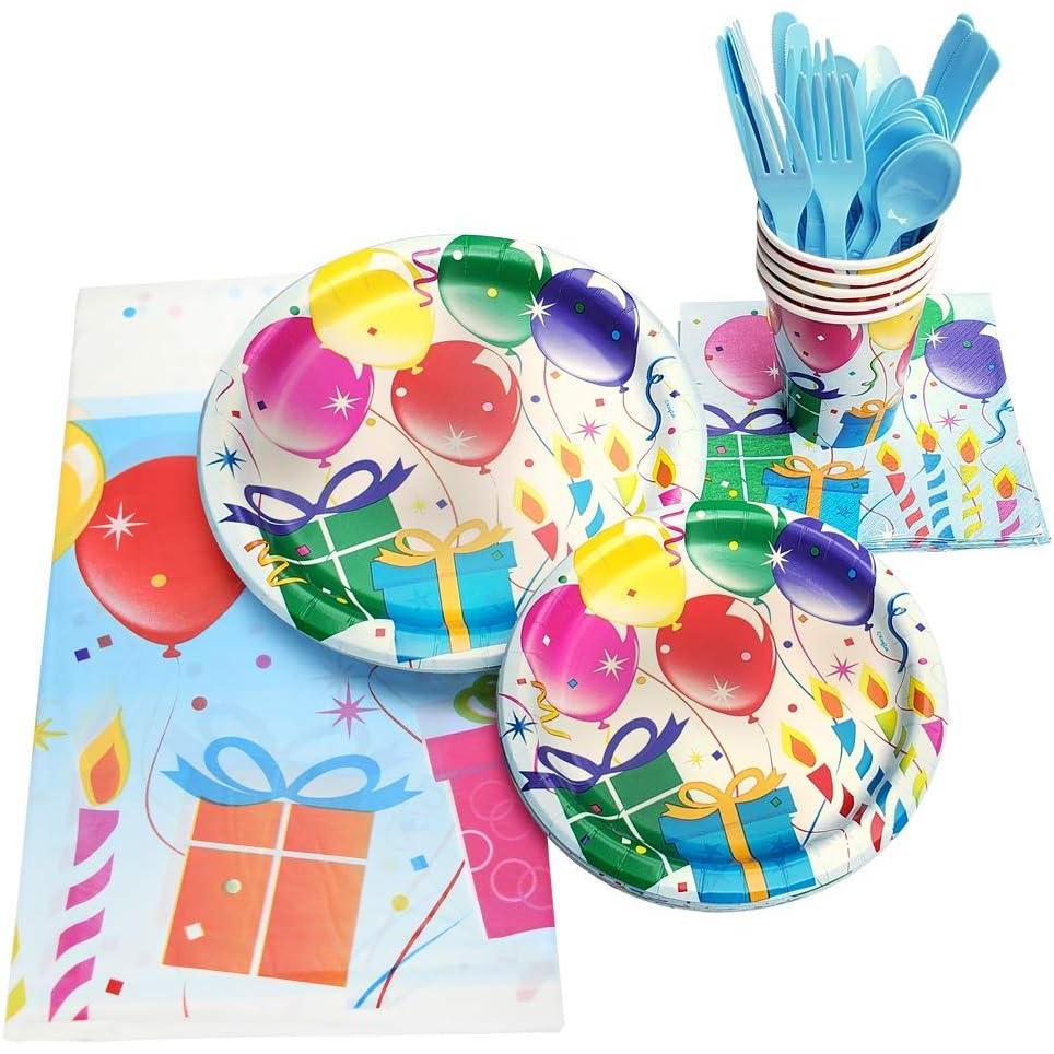 130 Piece Birthday Party Supplies – Serves 16 – Including – 9″ Plates, 7″ Plates, Napkins, Cups, Forks, Spoons, Knives, And Tablecloths