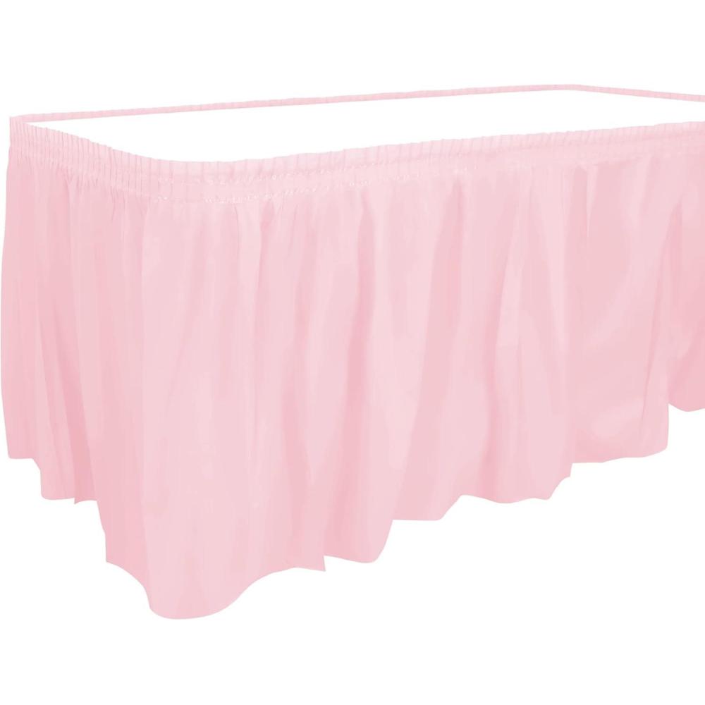 Party Dimensions Plastic Table Skirt, 29-Inches by 14-Feet – White – 1 Pack(Light Pink)