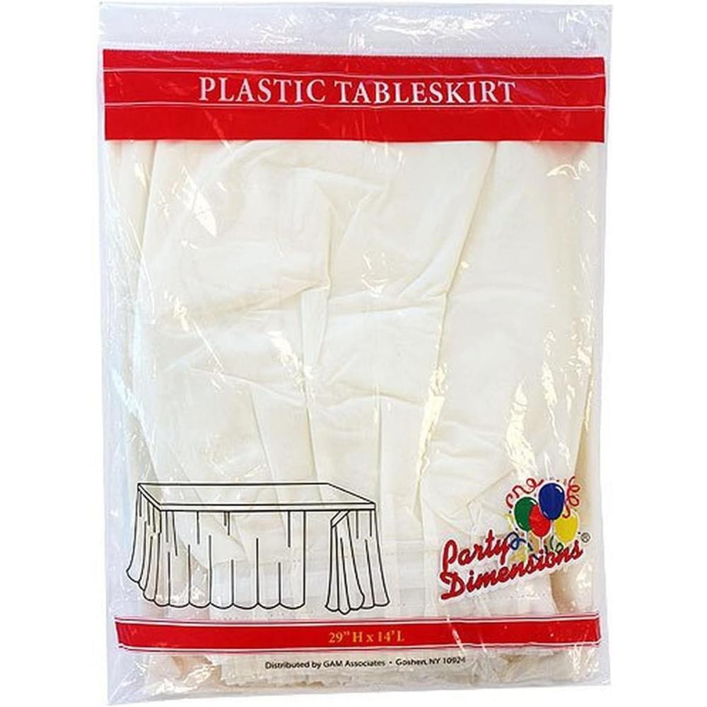 Party Dimensions Plastic Table Skirt, 29-Inches by 14-Feet – White – 1 Pack(Ivory)