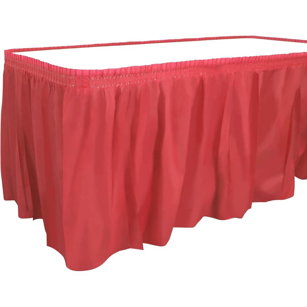 Party Dimensions Plastic Table Skirt, 29-Inches by 14-Feet – White – 1 Pack(Red)