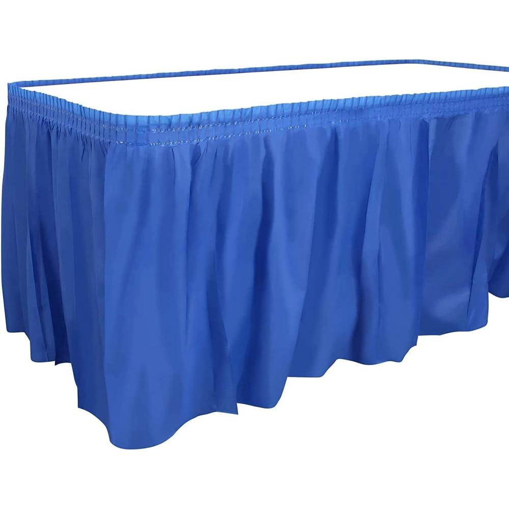 Party Dimensions Plastic Table Skirt, 29-Inches by 14-Feet – White – 1 Pack(Blue)