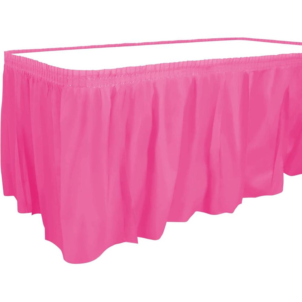 Party Dimensions Plastic Table Skirt, 29-Inches by 14-Feet – White – 1 Pack(Hot Pink)