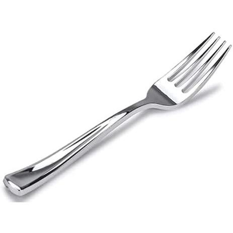 Plastic Cutlery Silverware Extra Heavyweight Disposable Flatware, Full Size Plastic Forks Like Silver, Value Pack 96 Count