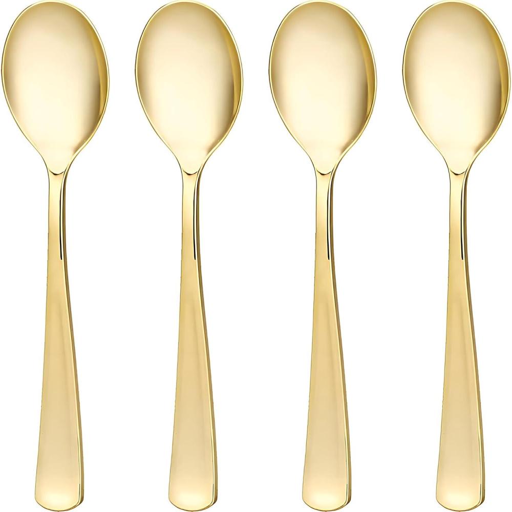 Plastic Cutlery Silverware Extra Heavyweight Disposable Flatware, Full Size Plastic Spoons Like Gold 24 Pack