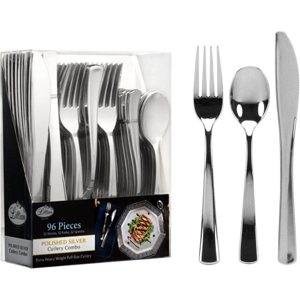 Lillian Tablesettings Combo Box | Polished Gold | Pack of 24 Plastic Cutlery(Sliver)