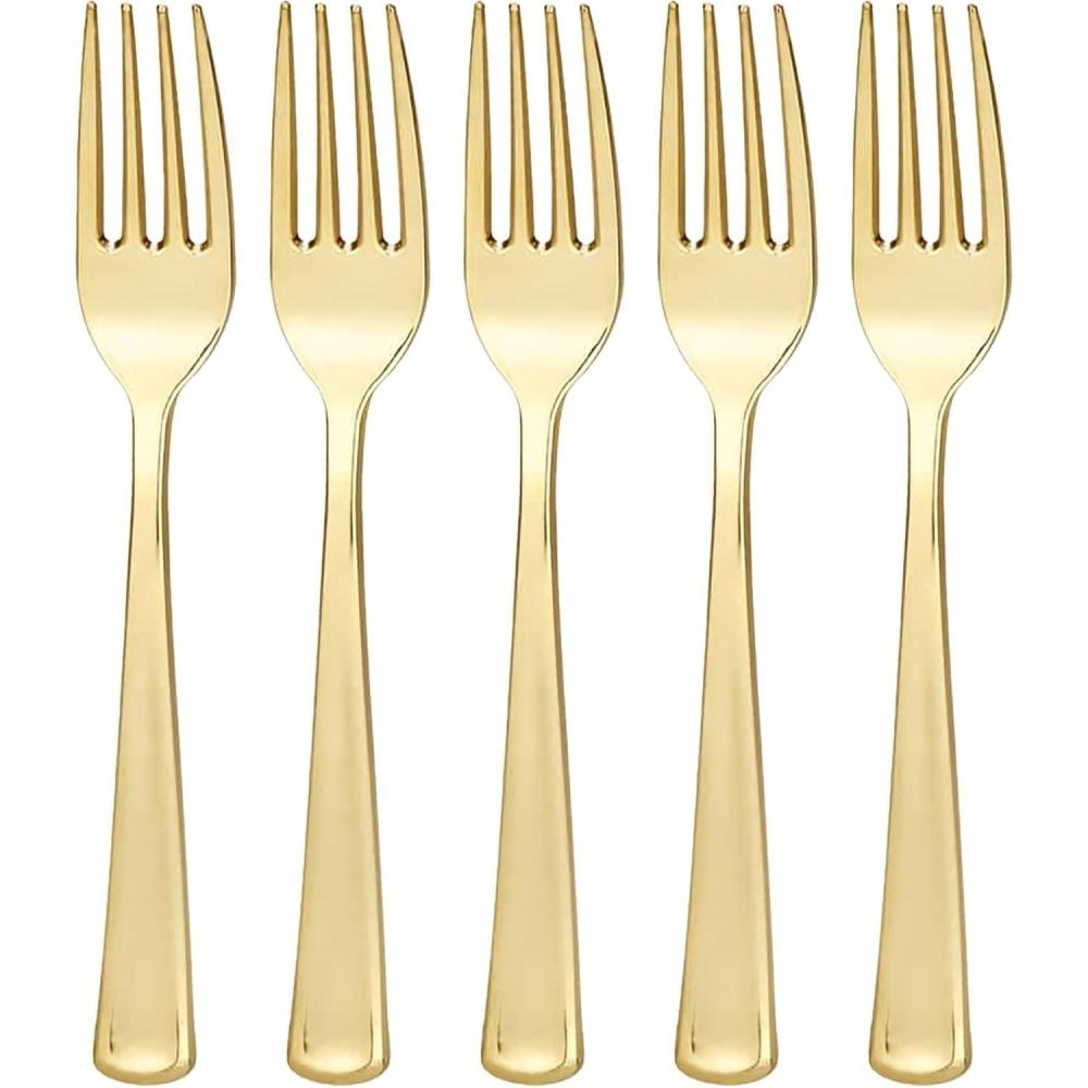 Kingzak Plastic Fork Bag | Polished Gold | Pack of 96 Cutlery, 96 Count