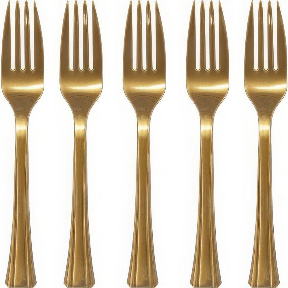 Lillian Tablesettings Fork Bag | Gold | | Pack of 48 Plastic Cutlery, 11 x 10 x 1 inches(Full Size)