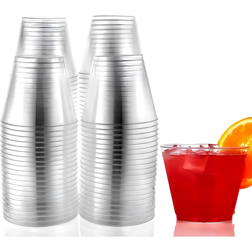 Hanna K. Signature 200 Count Shot Glasses Premium Clear Hard Plastic 1oz Disposable Cups, Ideal for Jello Shots, Wine Tasting, Condiments, Sauce, Dipping, Samples(9 oz – 50 count)