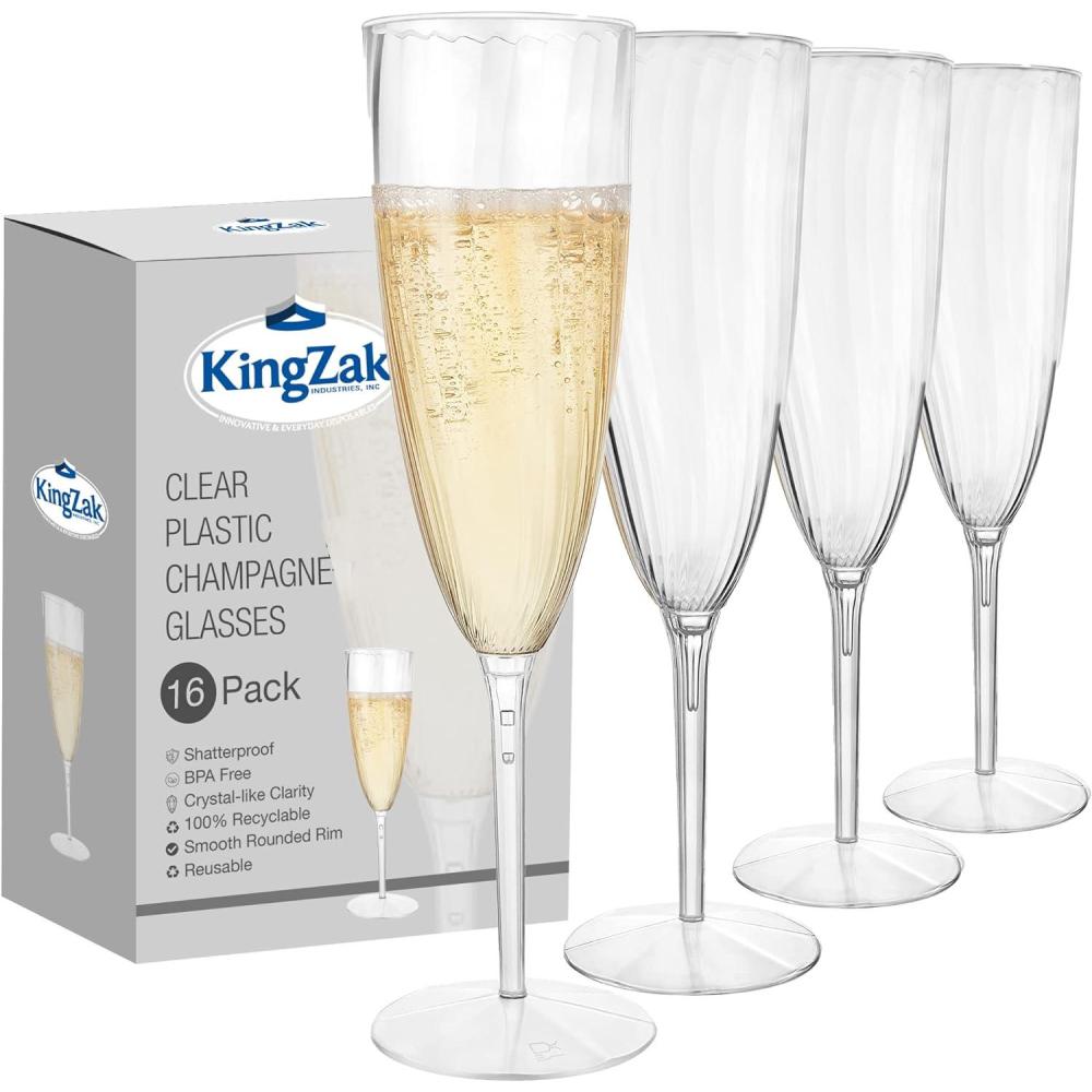 Lillian Tablesettings 96 Count Premium Champagne Flutes 6 oz. Clear Hard Plastic 1-Piece Disposable Glasses, Value Box(Champagne Flutes – 16 Count)