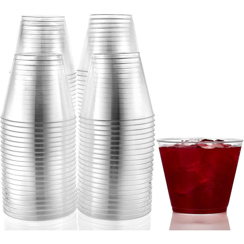 Hanna K. Signature 200 Count Shot Glasses Premium Clear Hard Plastic 1oz Disposable Cups, Ideal for Jello Shots, Wine Tasting, Condiments, Sauce, Dipping, Samples(9 oz – 100 count)